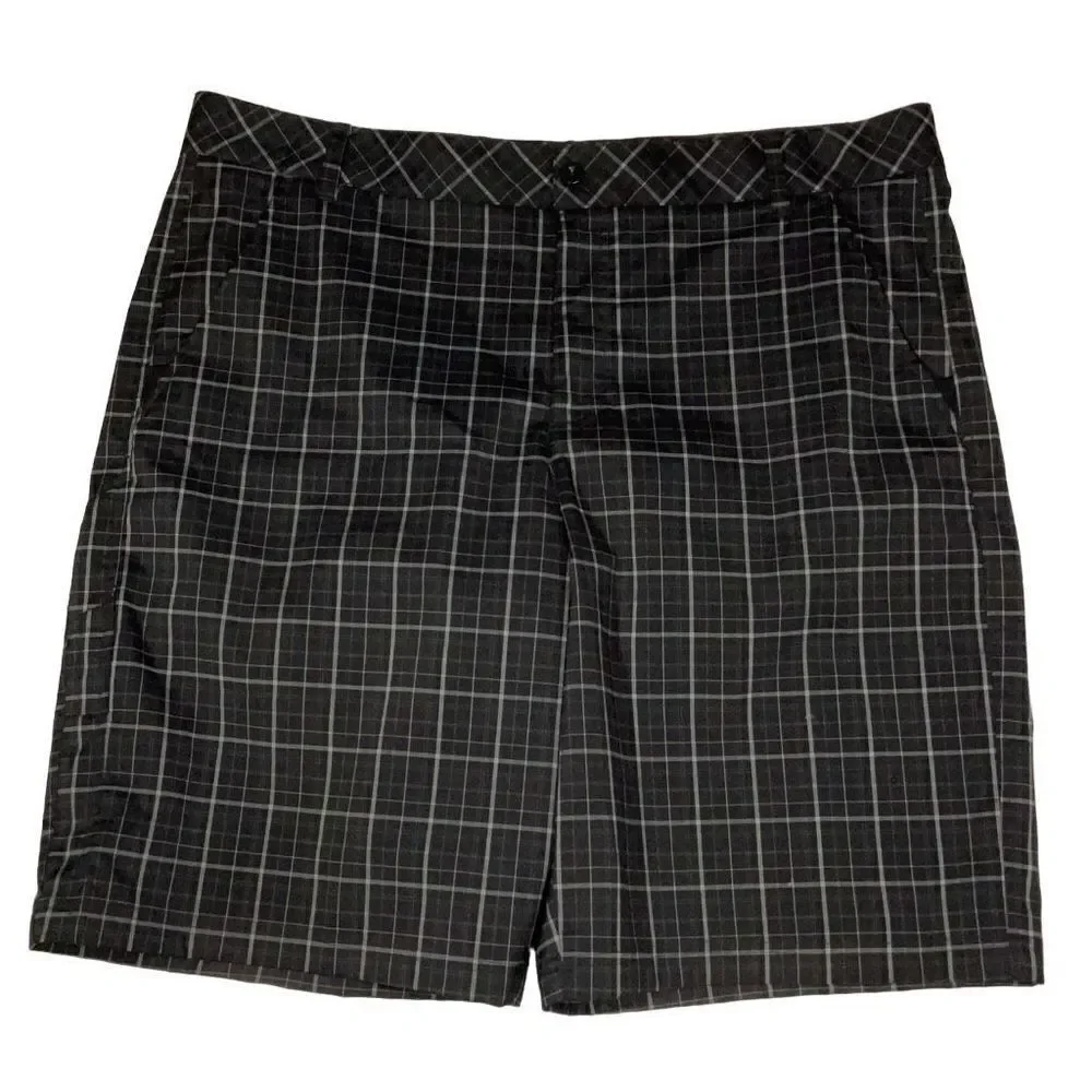 FILA Sport Golf Black Silver Plaid Bermuda Length Shorts Stretch Size 40